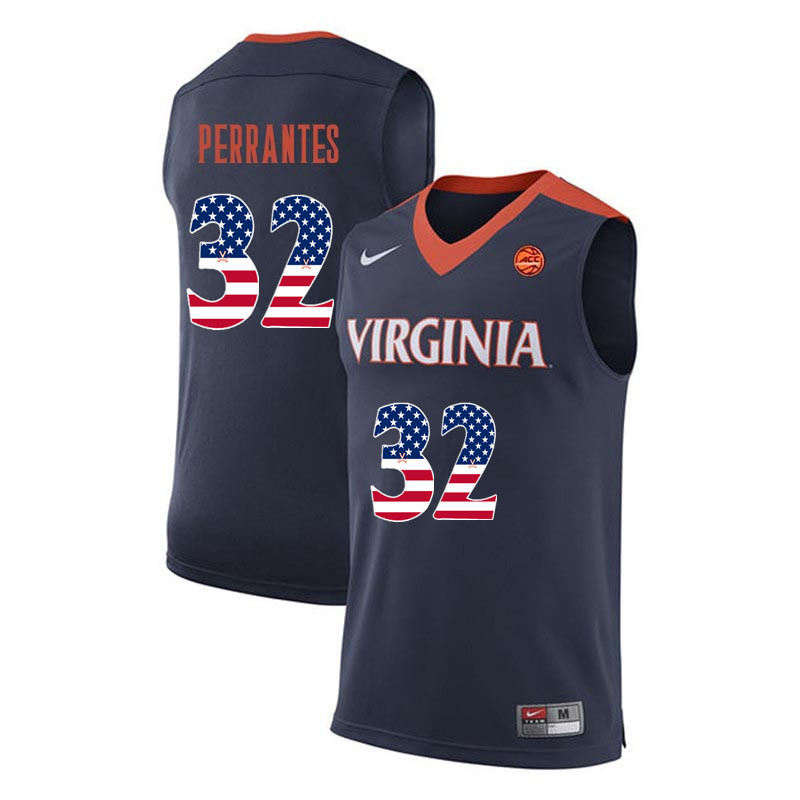 Men Virginia Cavaliers #32 London Perrantes College Basketball USA Flag Fashion Jerseys-Navy